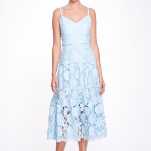 Marchesa Women's Blue Scalloped Guipure Lace Midi